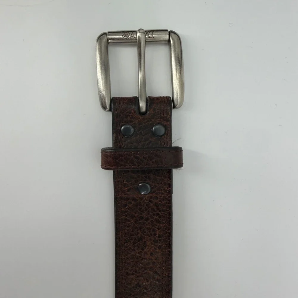 Ariat Mens Belt‎ Size 42 Dark Brown Pebbled Leather Removable Snap off Buckle